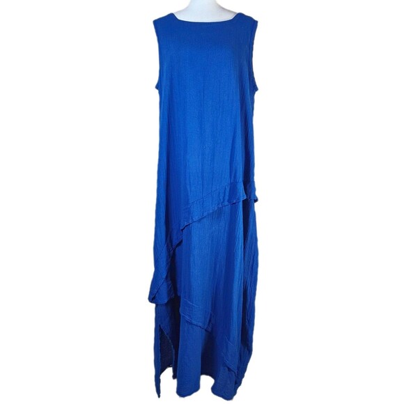Oh My Gauze! Dresses & Skirts - Oh My Gauze! Blue Ruffle Maxi Dress Women's 2 L XL Lagenlook Cotton Square Neck
